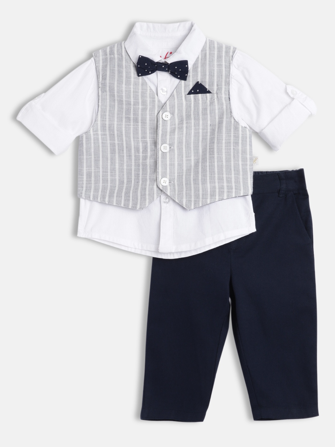 

H By Hamleys Boys White & Navy Blue Cotton Shirt & Waistcoat with Trousers