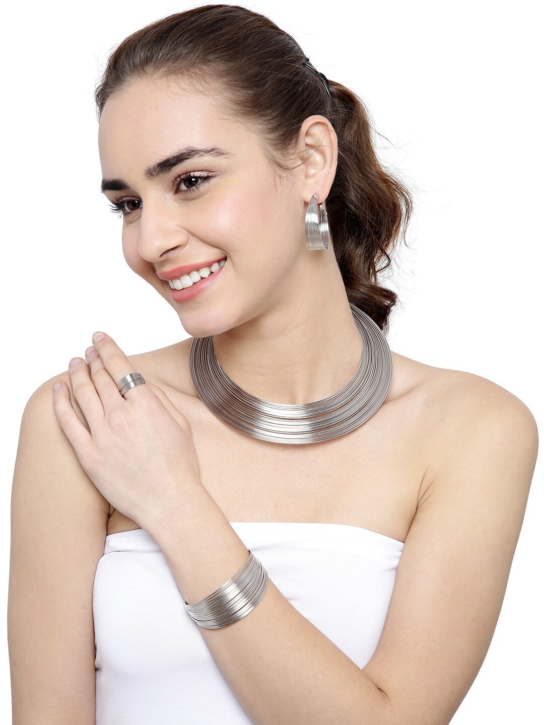 

Shining Diva Fashion Women Latest Traditional Silver Plated Jewellery Set