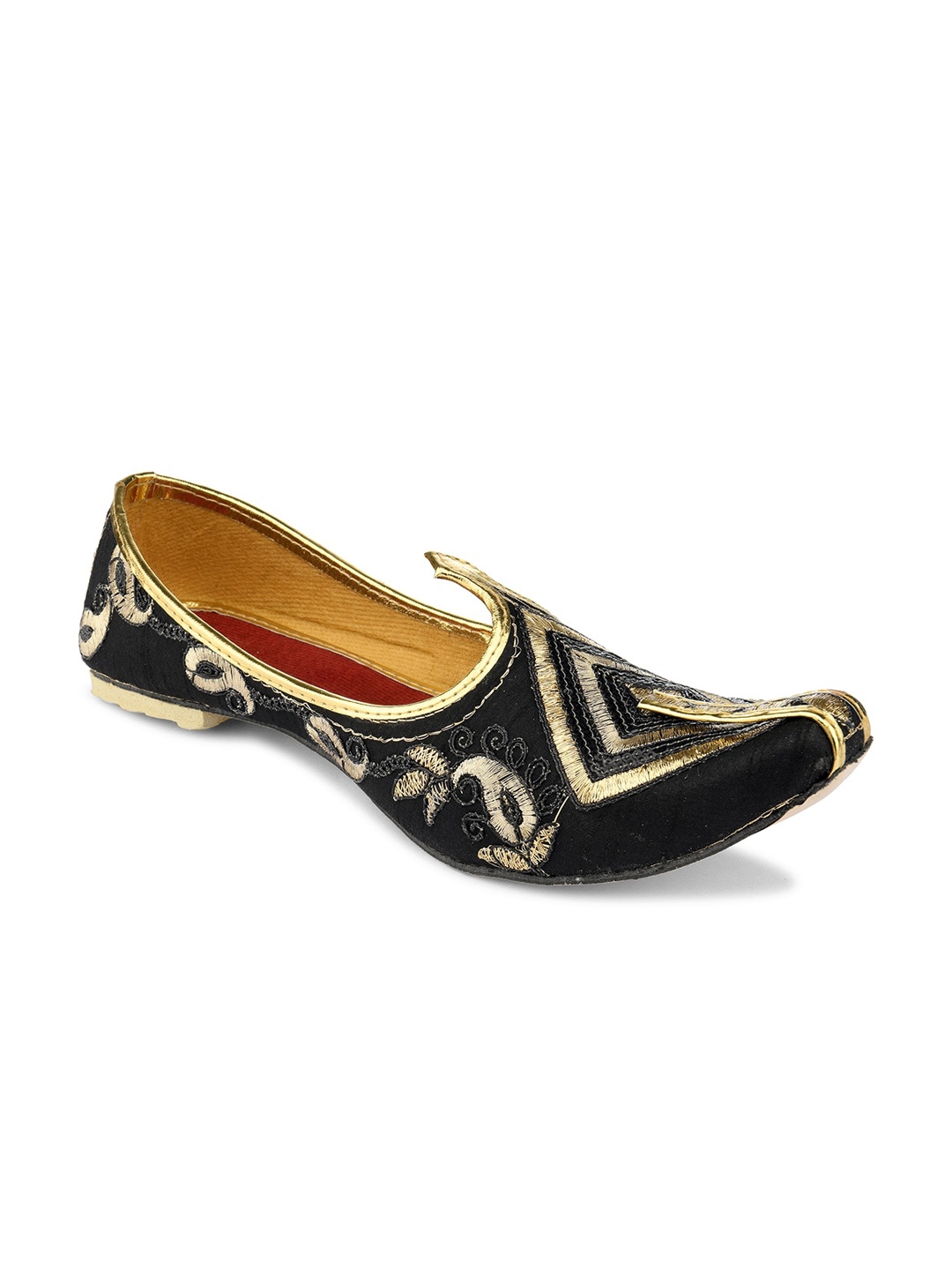 

Hulya Men Black & Gold-Toned Embroidered Mojaris