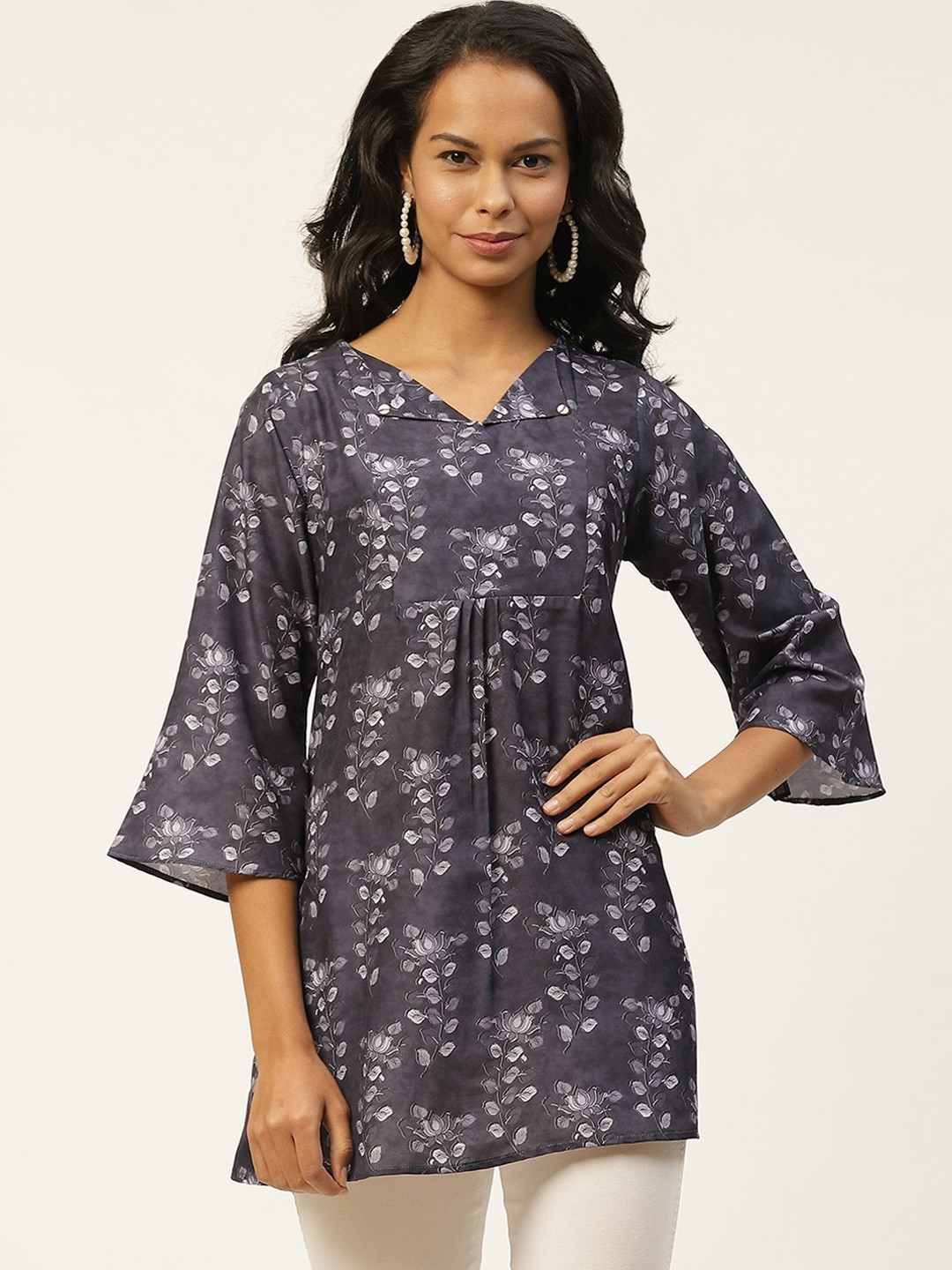 

Sangria Women Navy Blue & White Printed Tunic