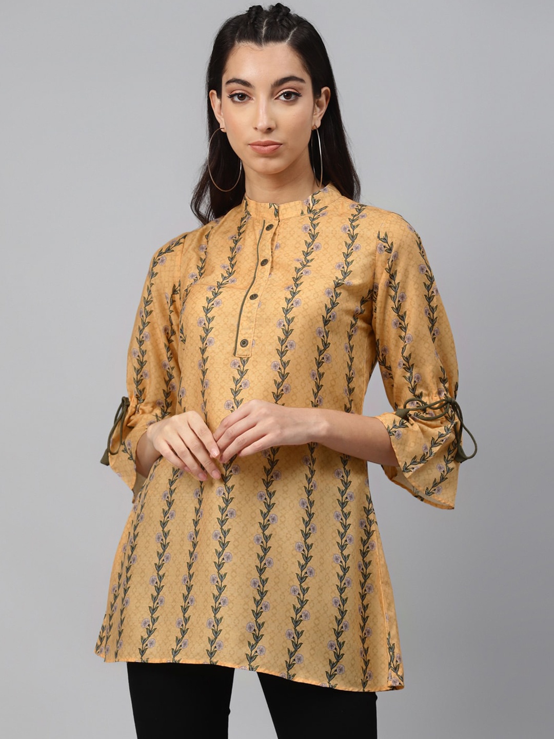 

Sangria Yellow Floral Printed Modal Kurti