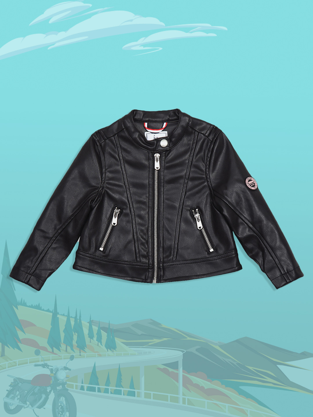 

U.S. Polo Assn. Kids Girls Black Mandarin Collar Solid Biker Jacket