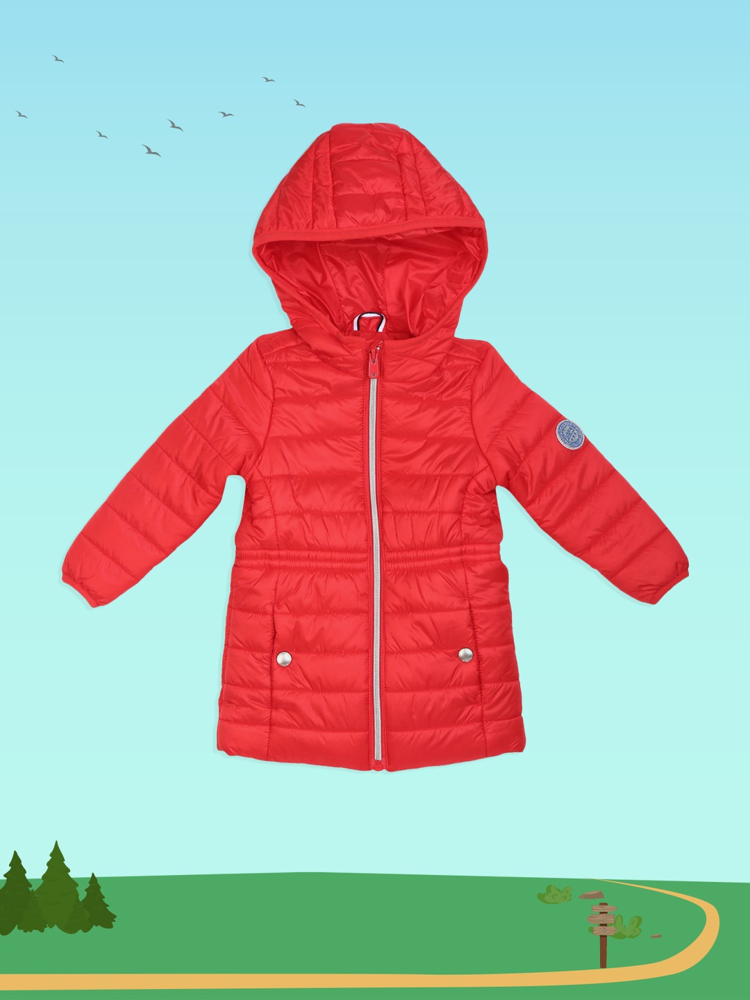 

U.S. Polo Assn. Kids Girls Red Longline Hooded Puffer Jacket