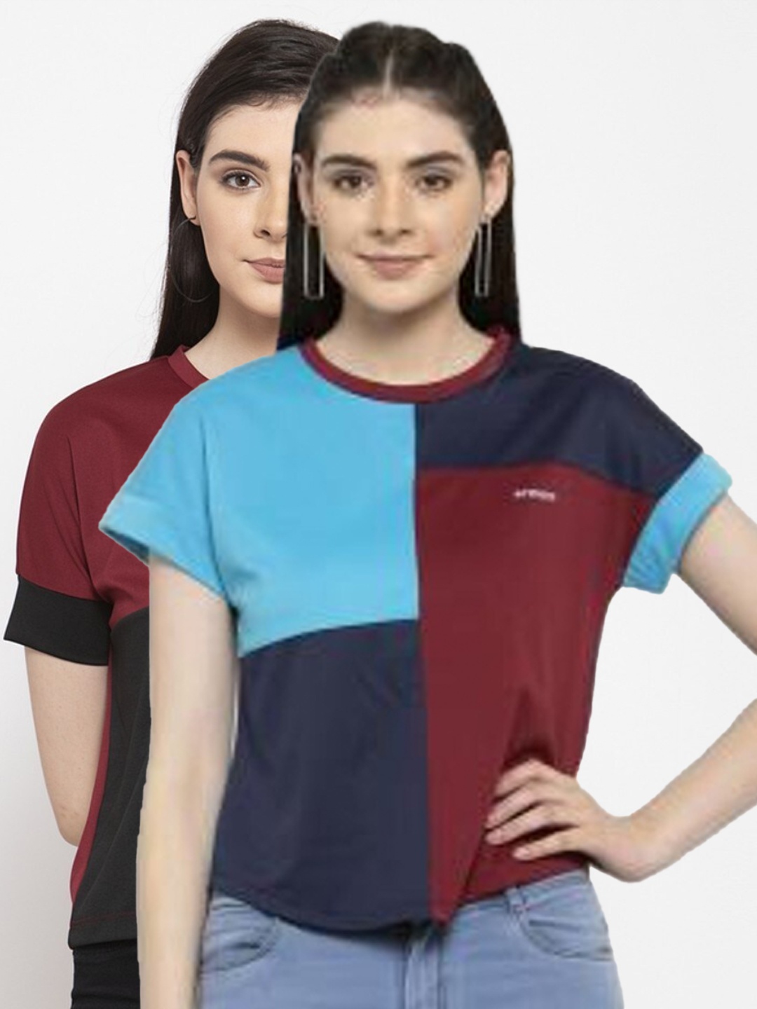 

armure Pack Of 2 Colourblocked Regular Tops, Maroon