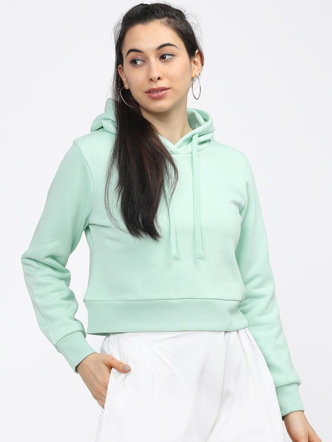 

Tokyo Talkies Women Green Hooded Sweatshirt