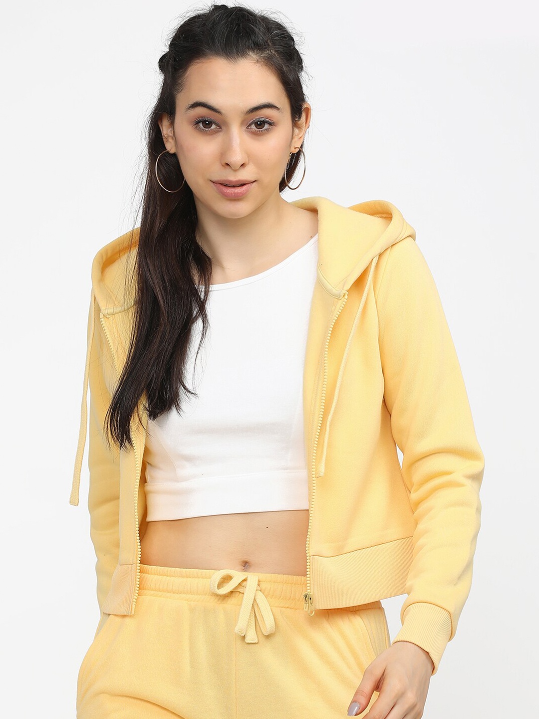 

Tokyo Talkies Women Yellow Hooded Sweatshirt