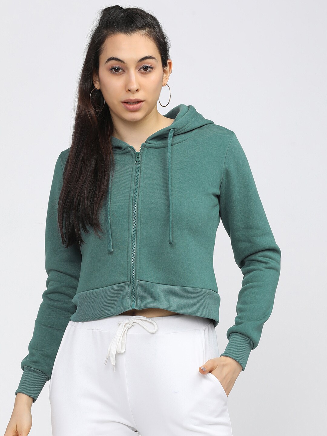 

Tokyo Talkies Women Green Hooded Sweatshirt