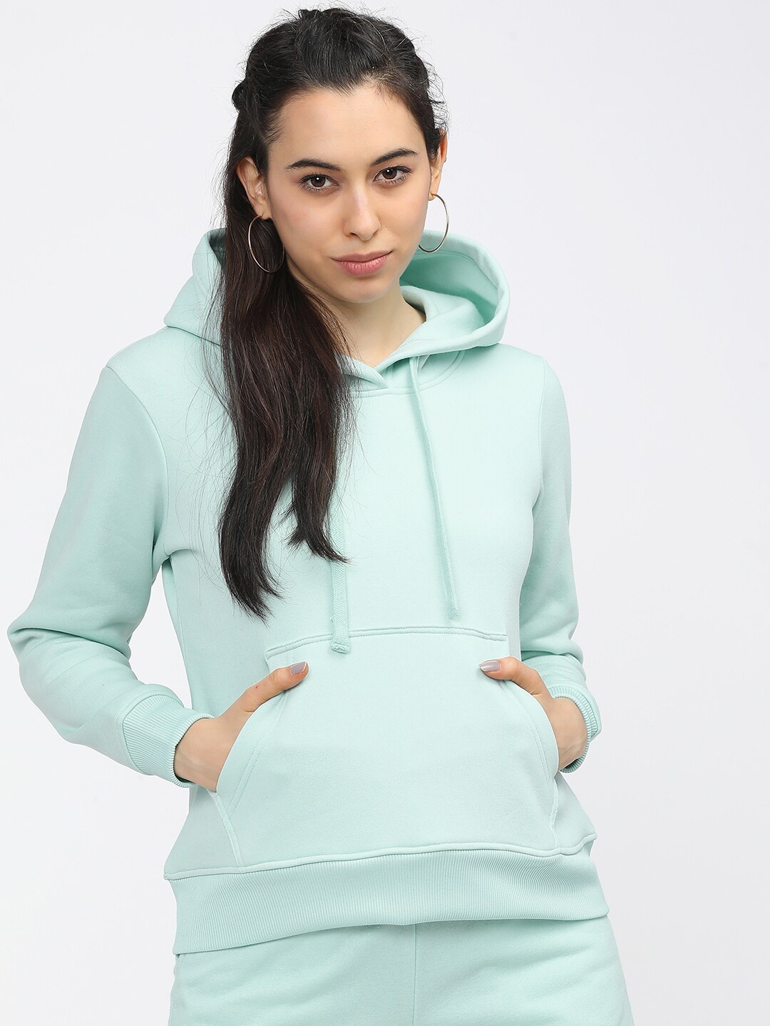 

Tokyo Talkies Women Turquoise Blue Hooded Sweatshirt