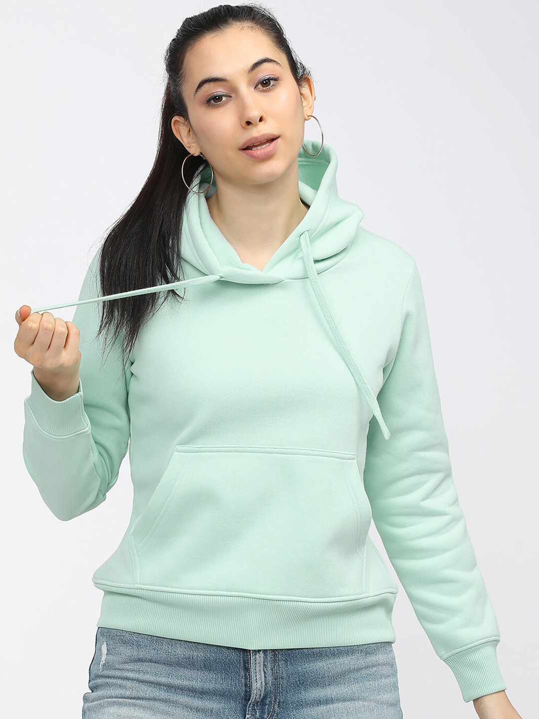 

Tokyo Talkies Women Green Solid Hooded Sweatshirt