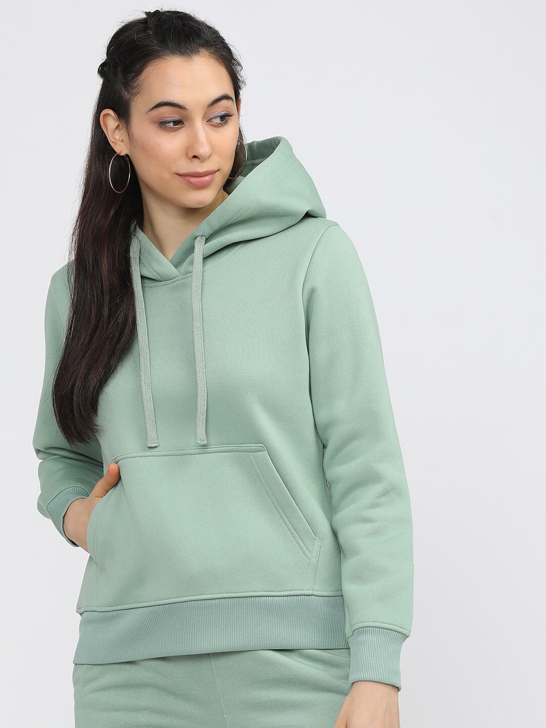 

Tokyo Talkies Women Pastel Green Hooded Sweatshirt