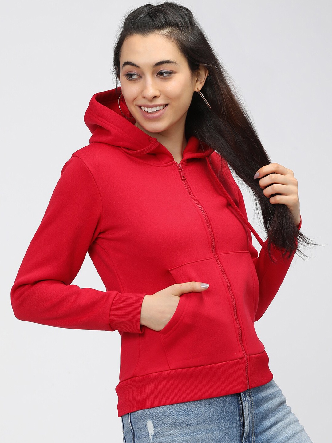 

Tokyo Talkies Women Red Solid Hooded Sweatshirt