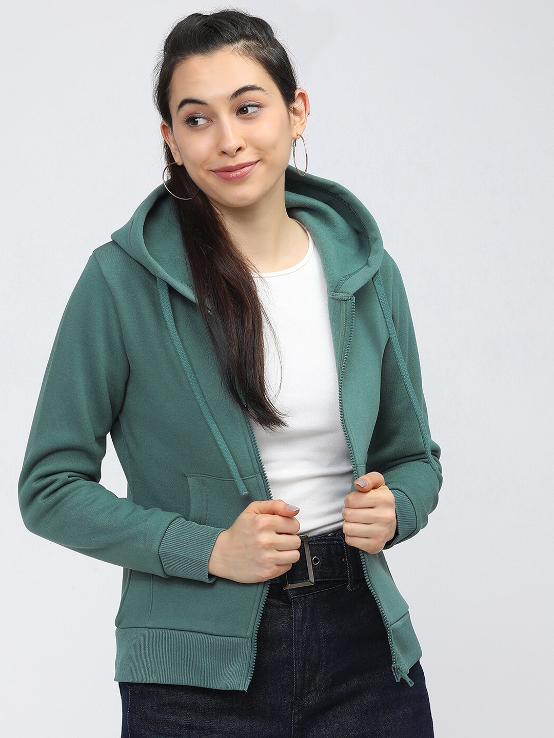 

Tokyo Talkies Women Green Hooded Sweatshirt