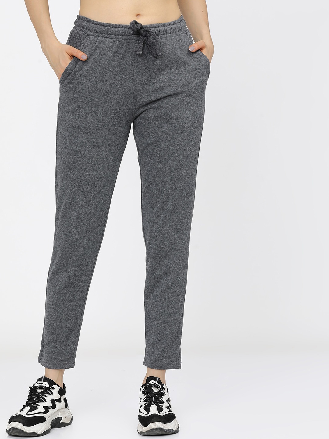 

Tokyo Talkies Women Grey Solid Slim-Fit Track Pants