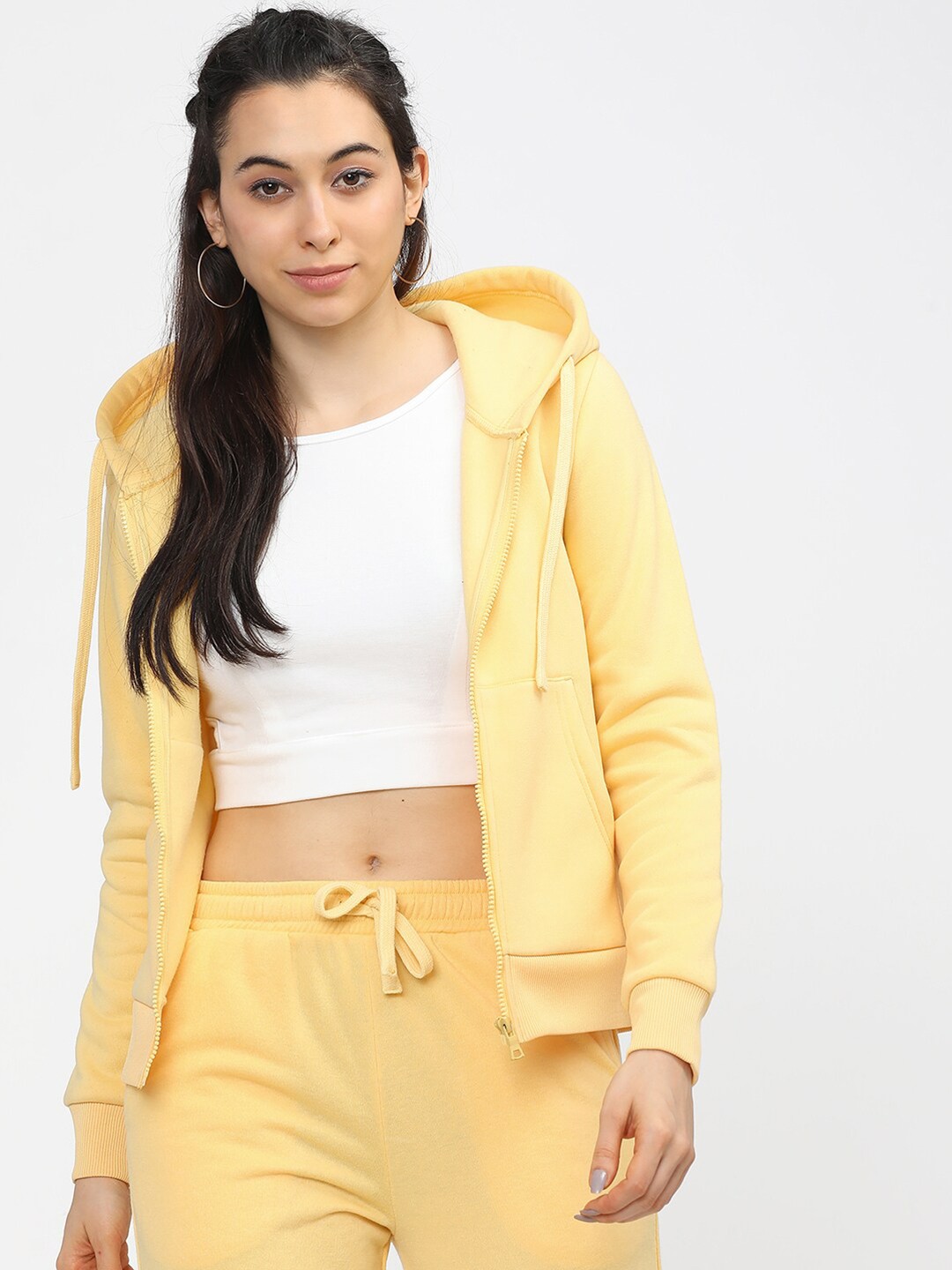 

Tokyo Talkies Women Yellow Hooded Sweatshirt