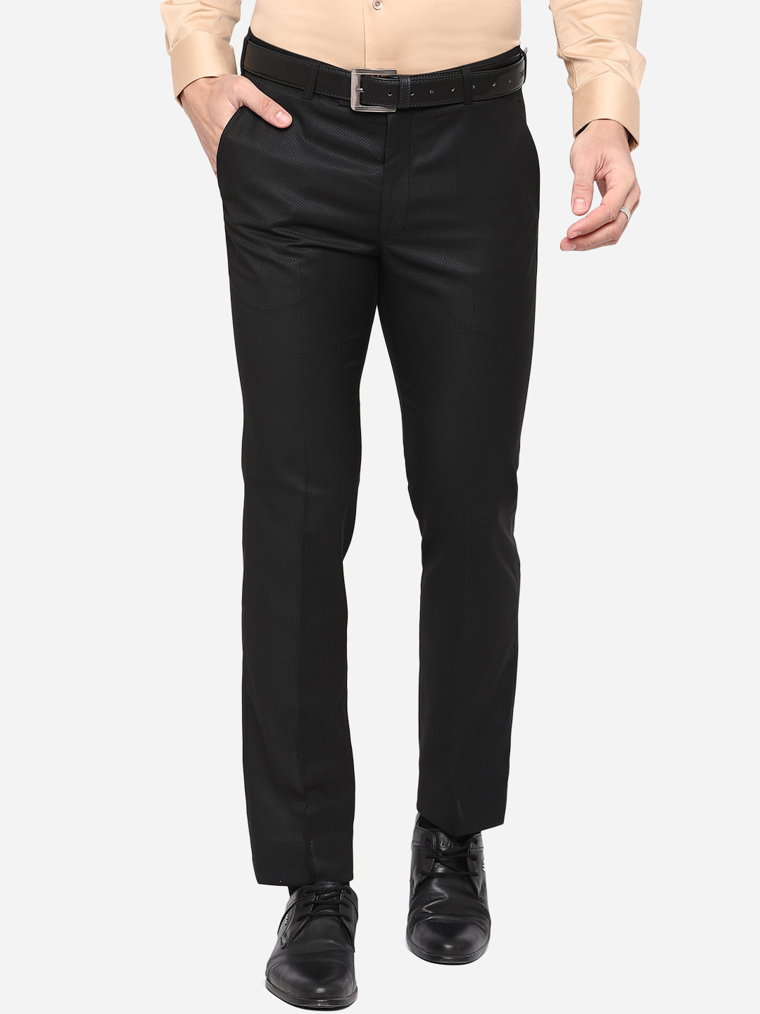 

METAL Men Black Slim Fit Wrinkle Free Formal Trousers