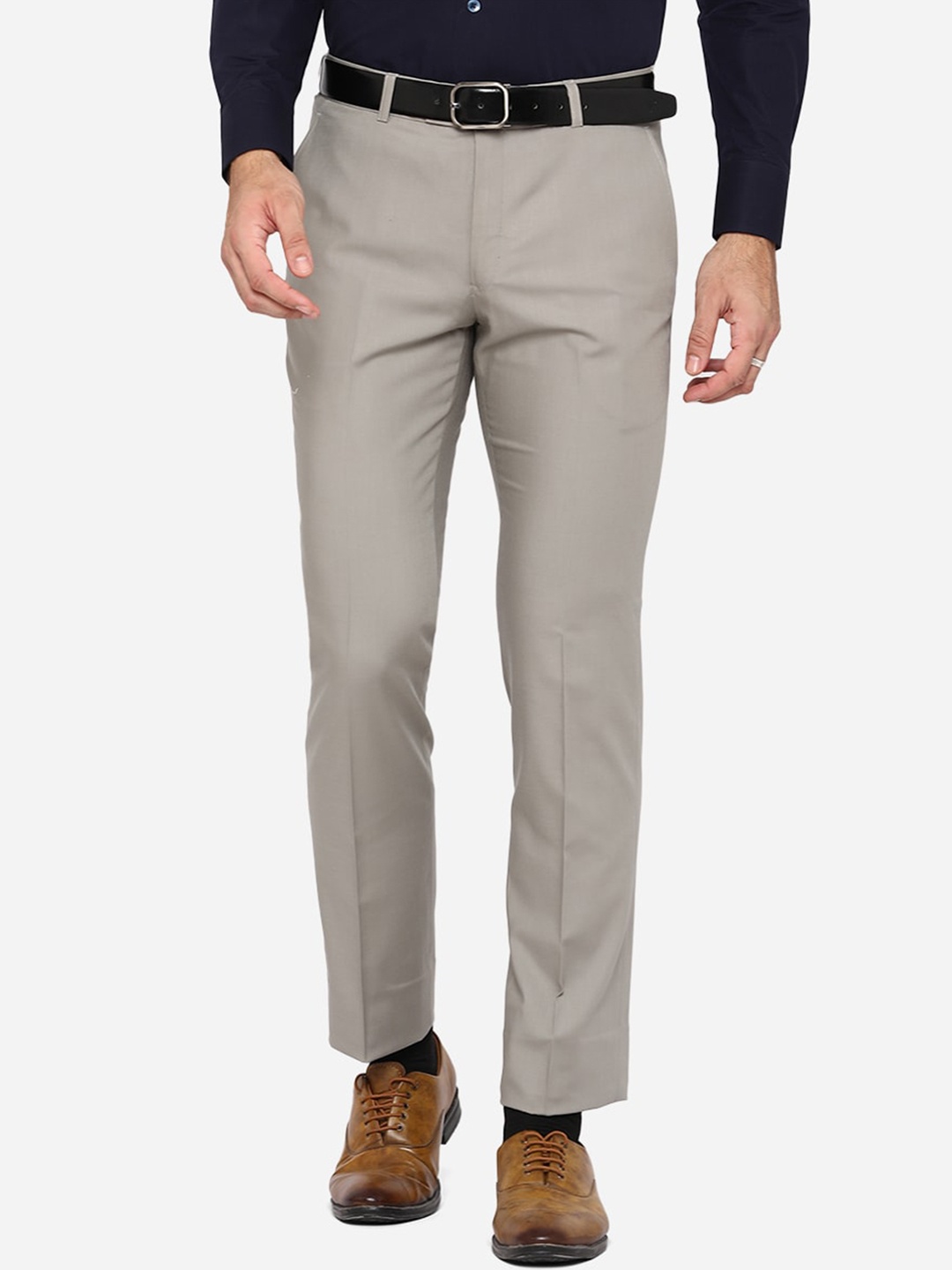 

METAL Men Grey Slim Fit Wrinkle Free Formal Trousers