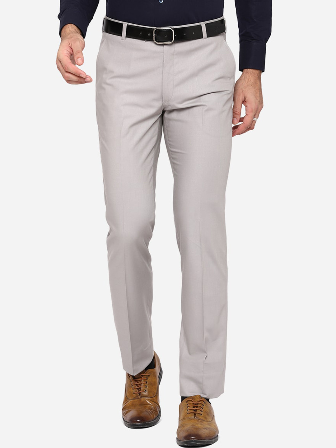 

METAL Men Grey Slim Fit Wrinkle Free Formal Trousers