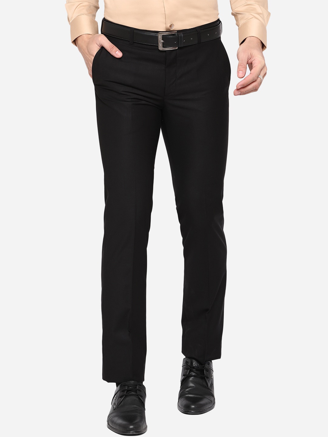 

METAL Men Black Slim Fit Wrinkle Free Formal Trousers