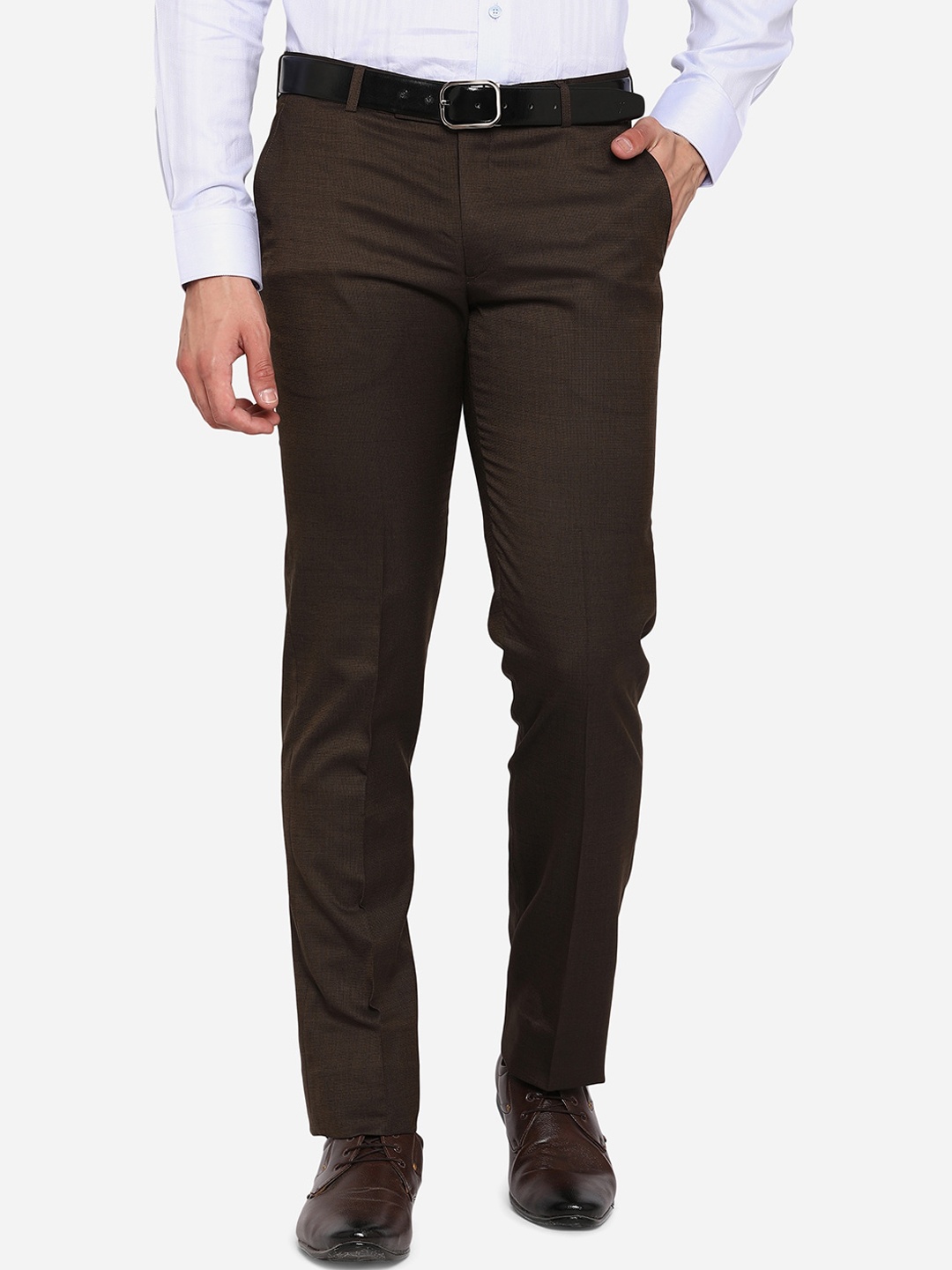 

METAL Men Brown Slim Fit Wrinkle Free Formal Trousers