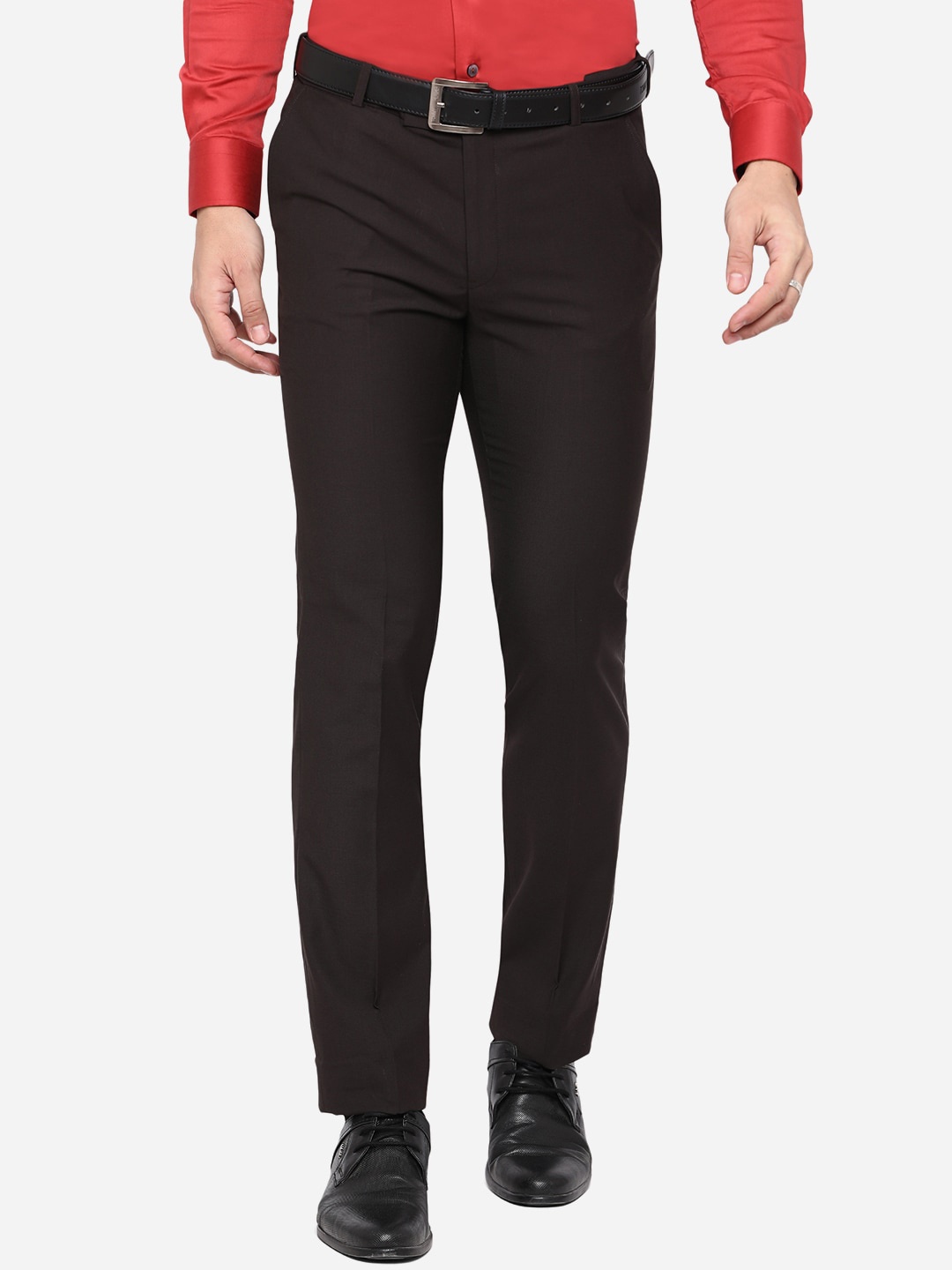

METAL Men Coffee Brown Slim Fit Wrinkle Free Formal Trousers