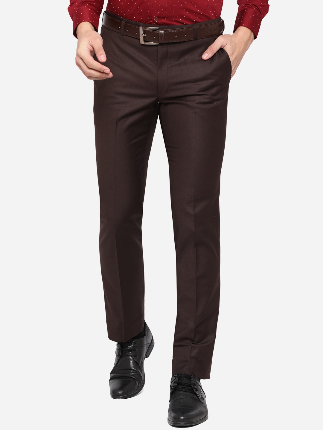 

METAL Men Brown Slim Fit Wrinkle Free Formal Trousers