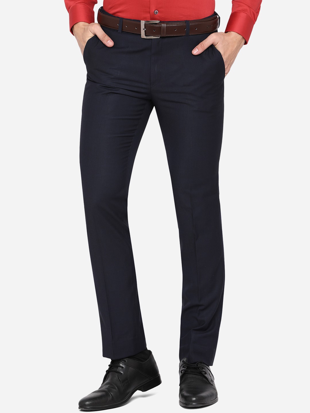 

METAL Men Navy Blue Terry Wool Slim Fit Wrinkle Free Formal Trousers