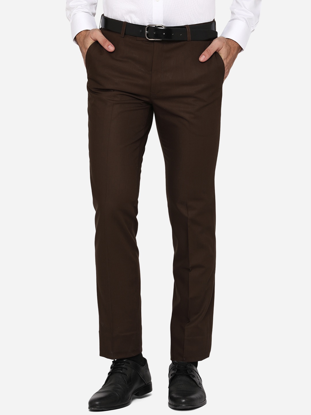 

METAL Men Brown Slim Fit Wrinkle Free Formal Trousers