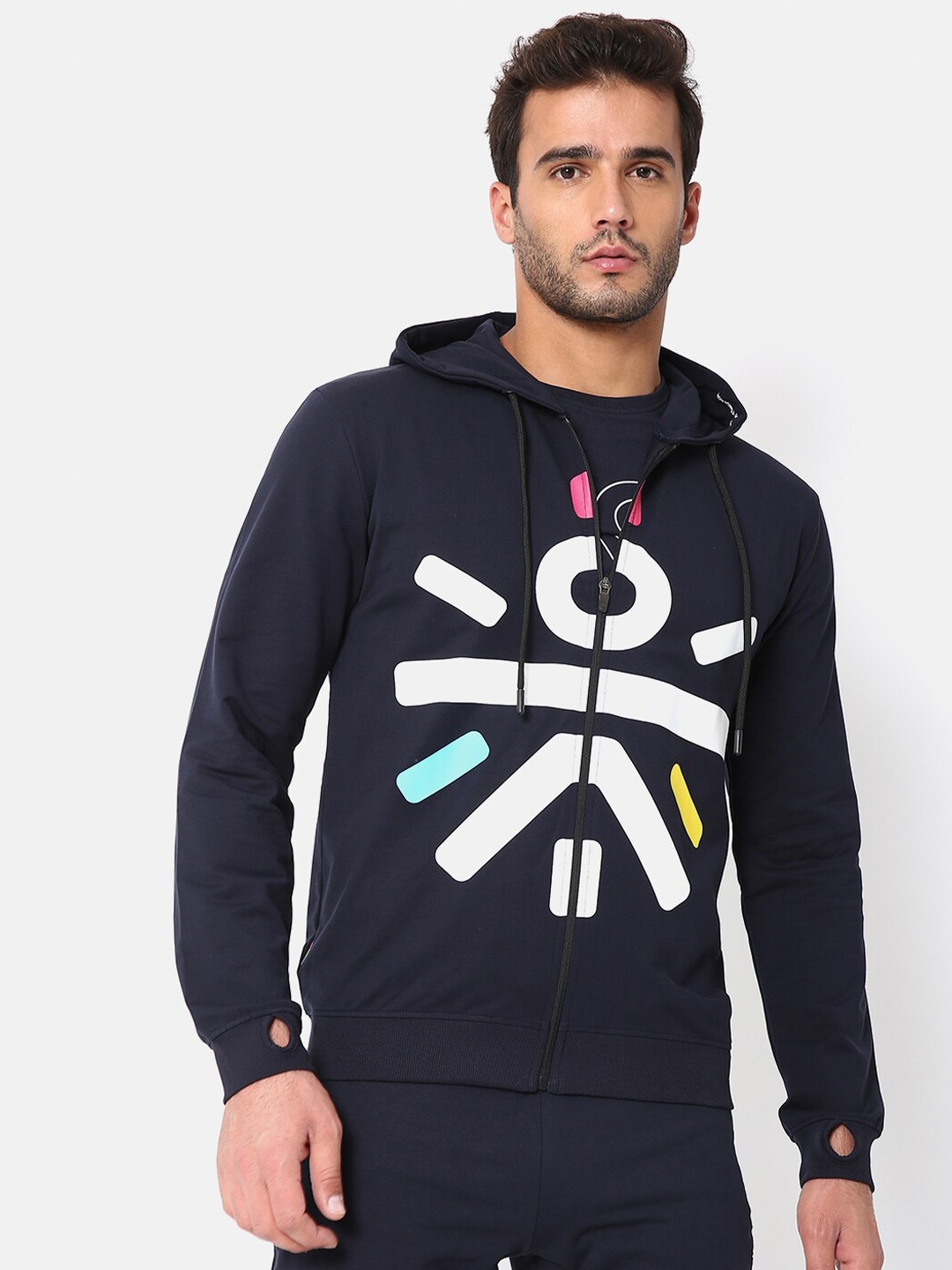 

Cultsport Men Navy Blue & White Brand Logo Printed Sweatshirt
