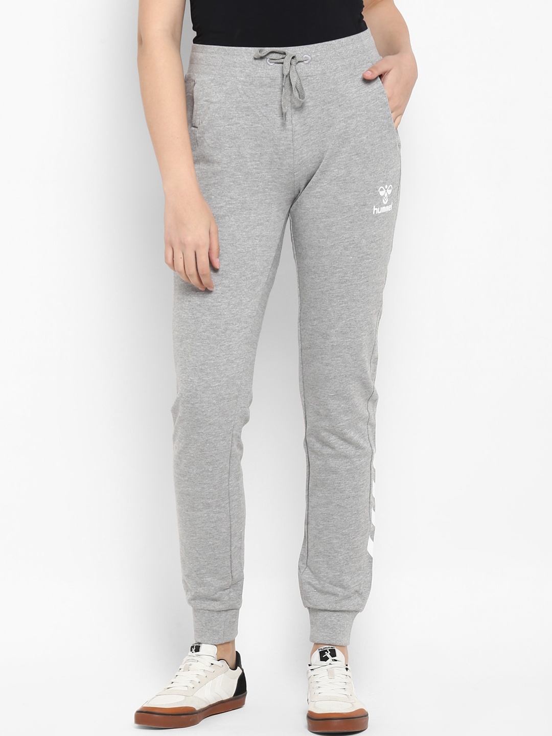 

hummel Women Grey Melange Self Design Pure Cotton Joggers