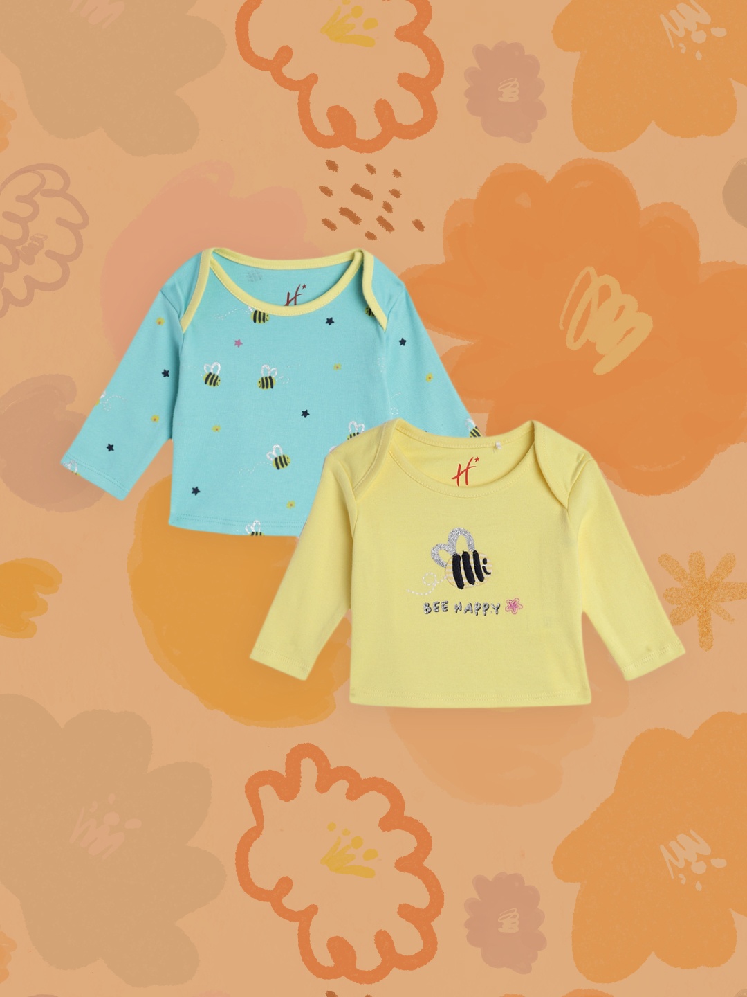 

H By Hamleys Infant Girls Pack of 2 Printed Tops in Turquoise Blue & Yellow