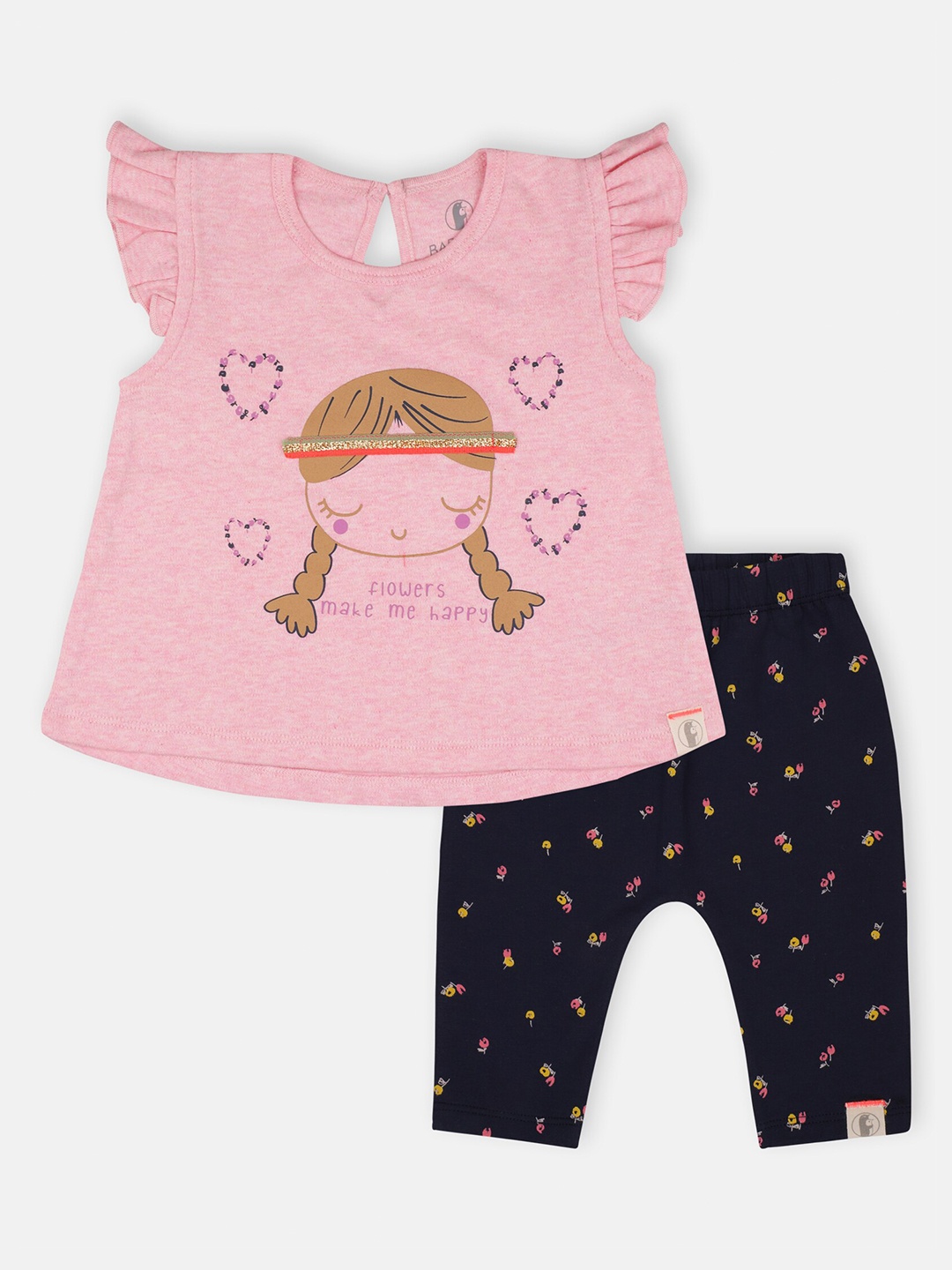 

Babysafe Girls Pink & Navy Blue Printed Pure Cotton Top with Pyjamas