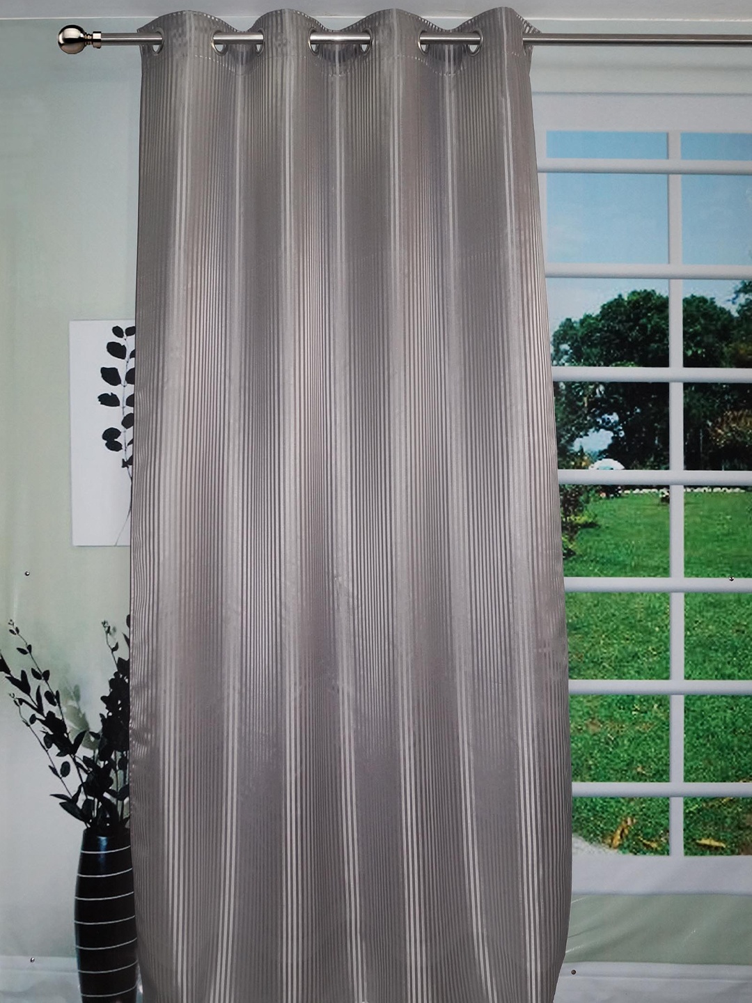 

Lushomes Grey Striped Long Door Curtain