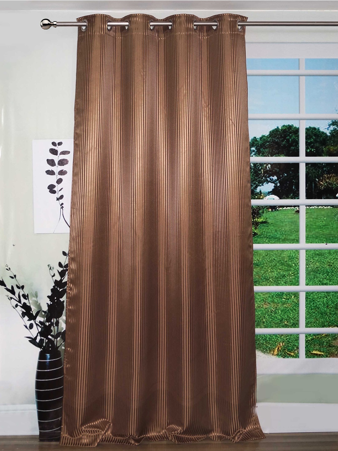 

Lushomes Brown Striped Long Door Curtain