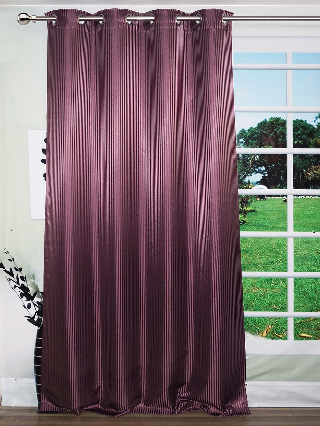 

Lushomes Burgundy Striped Satin Door Curtain