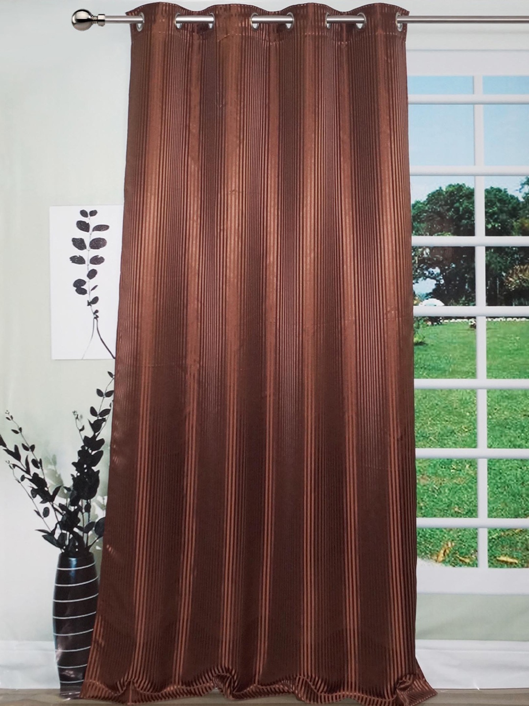 

Lushomes Brown Striped Long Door Curtain