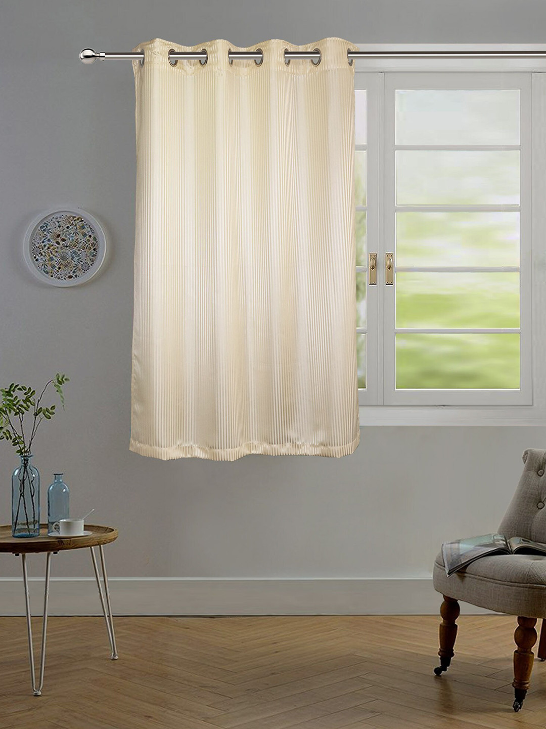 

Lushomes Cream-Coloured Striped Window Curtain