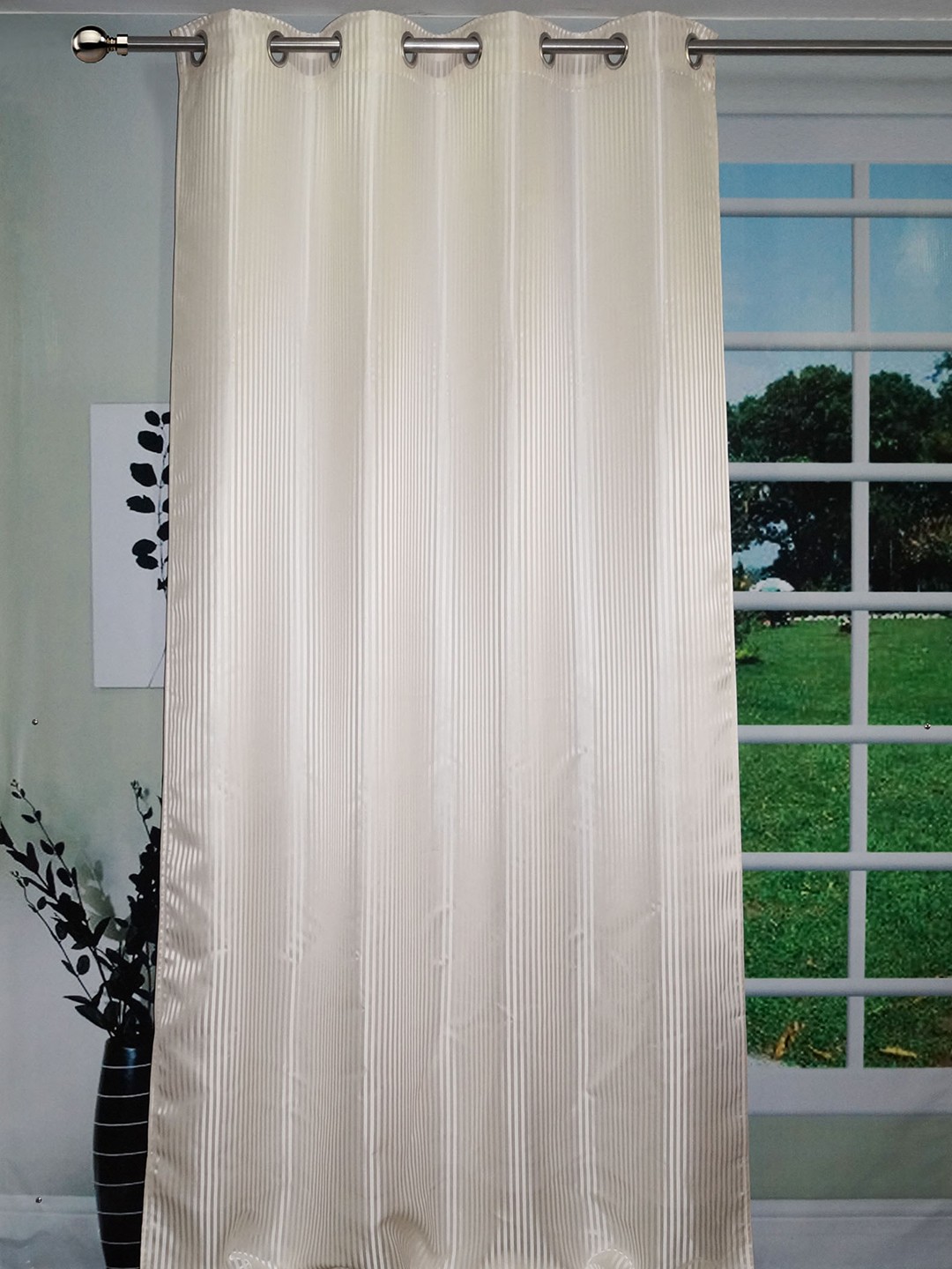 

Lushomes Off White Striped Door Curtain