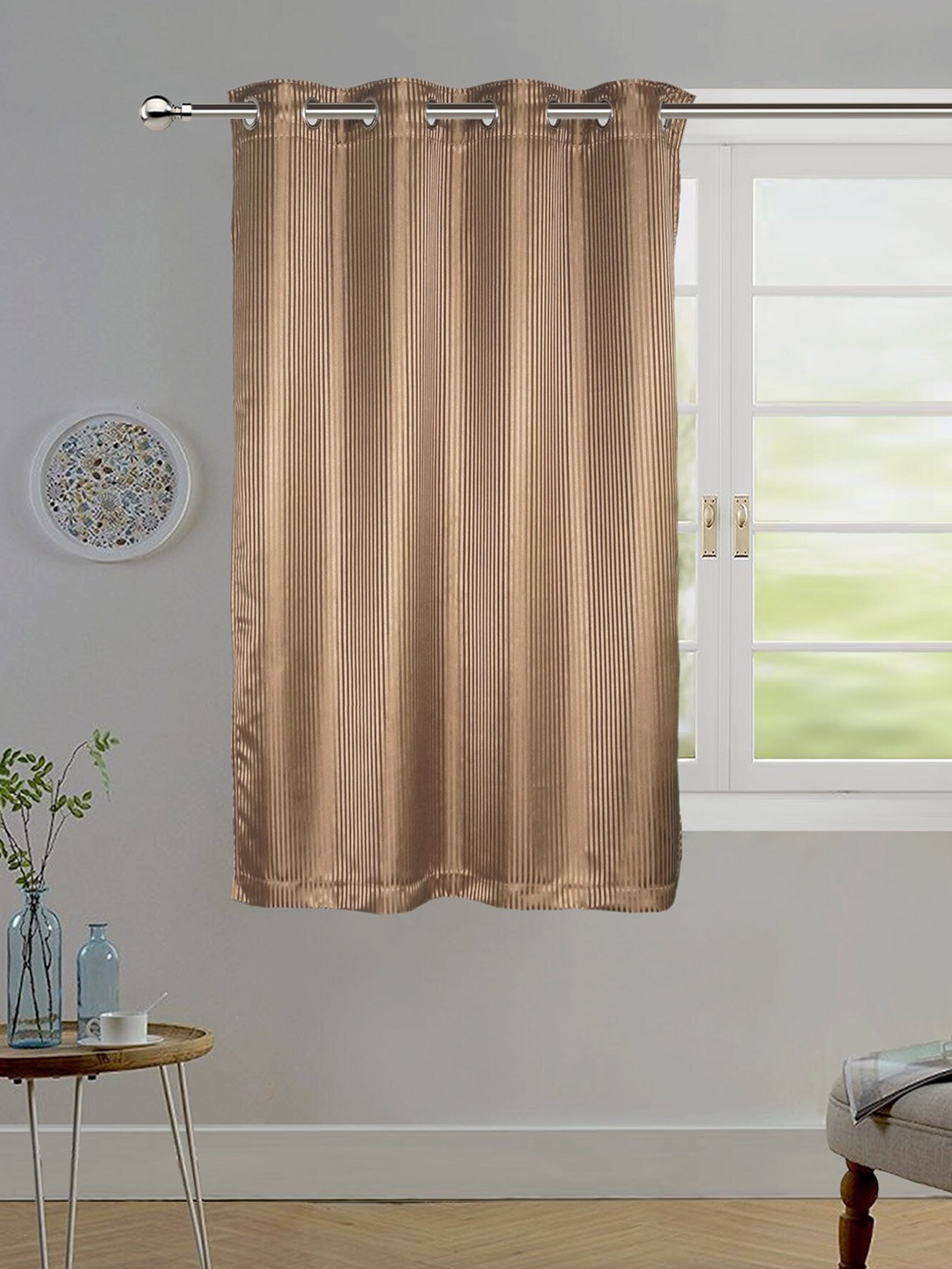 

Lushomes Brown Striped Satin Window Curtain
