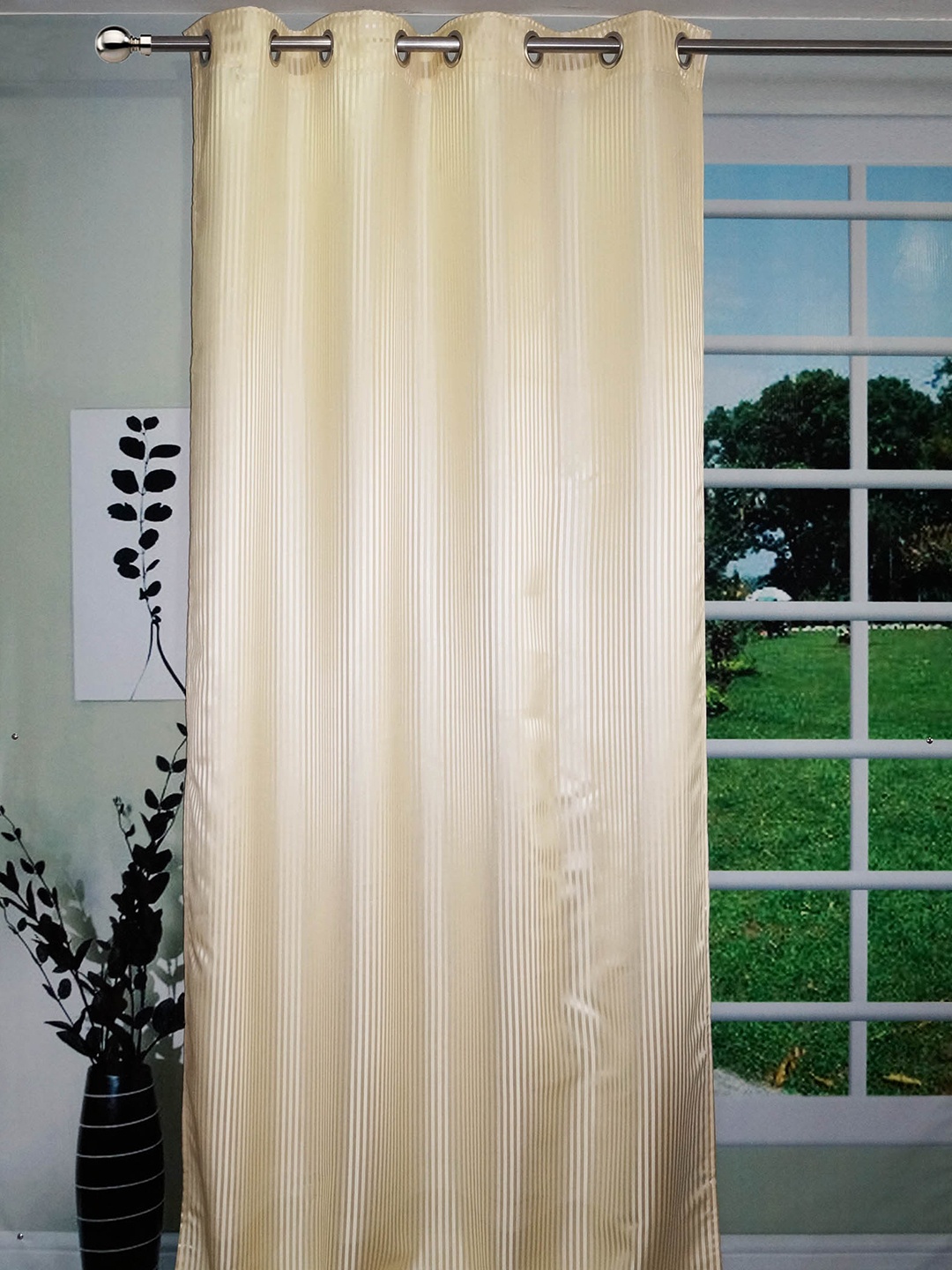 

Lushomes Cream-Coloured Striped Satin Door Curtain