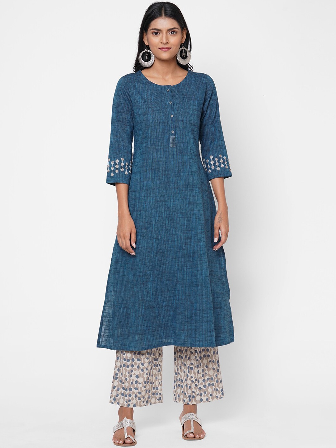 

KAMI KUBI Women Blue Ethnic Motifs Regular Pure Cotton Kurta with Palazzos
