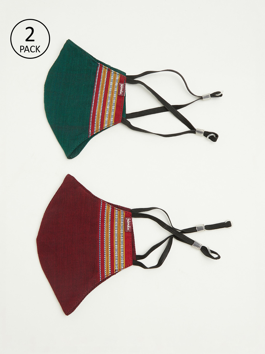 

Fabindia Women Green & Maroon Pack of 2 Crescent Border Assorted Adjustable Masks