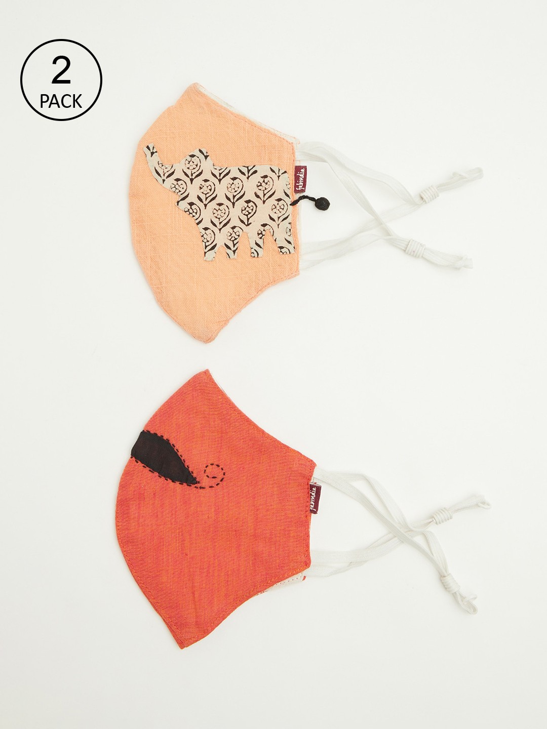 

Fabindia Women Pack Of 2 Orange & Peach-Coloured Printed Cotton Cloth Masks