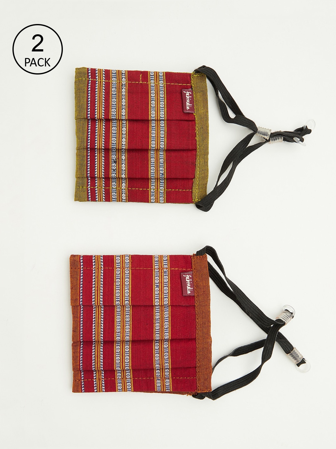

Fabindia Women Pack Of 2 Moroon & Yellow Printed Cotton Cloth Mask, Maroon