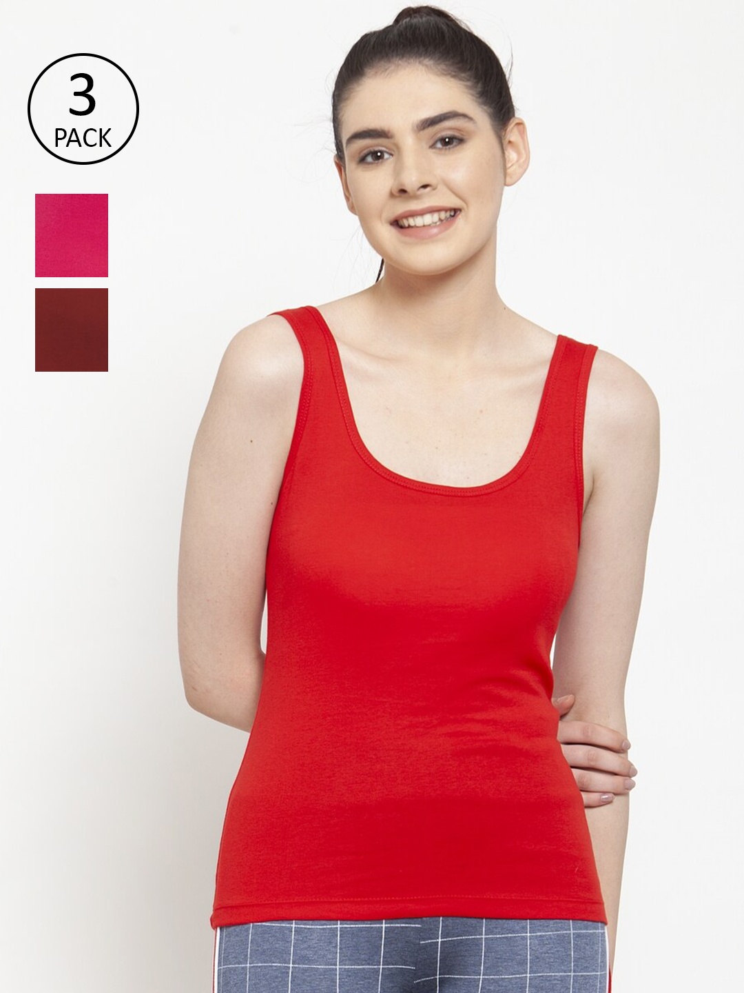 

Friskers Multicoloured Pack of 3 Casual Tank Top, Red