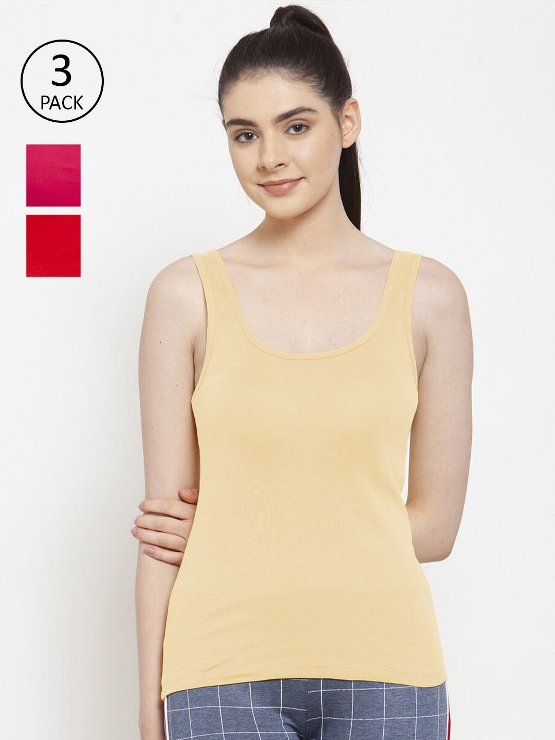 

Friskers Women Pack Of 3 Cotton Tank Tops, Beige