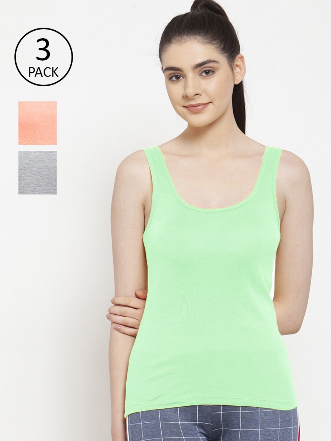 

Friskers Women Casual Sleeveless Tank Top Pack of 3, Grey