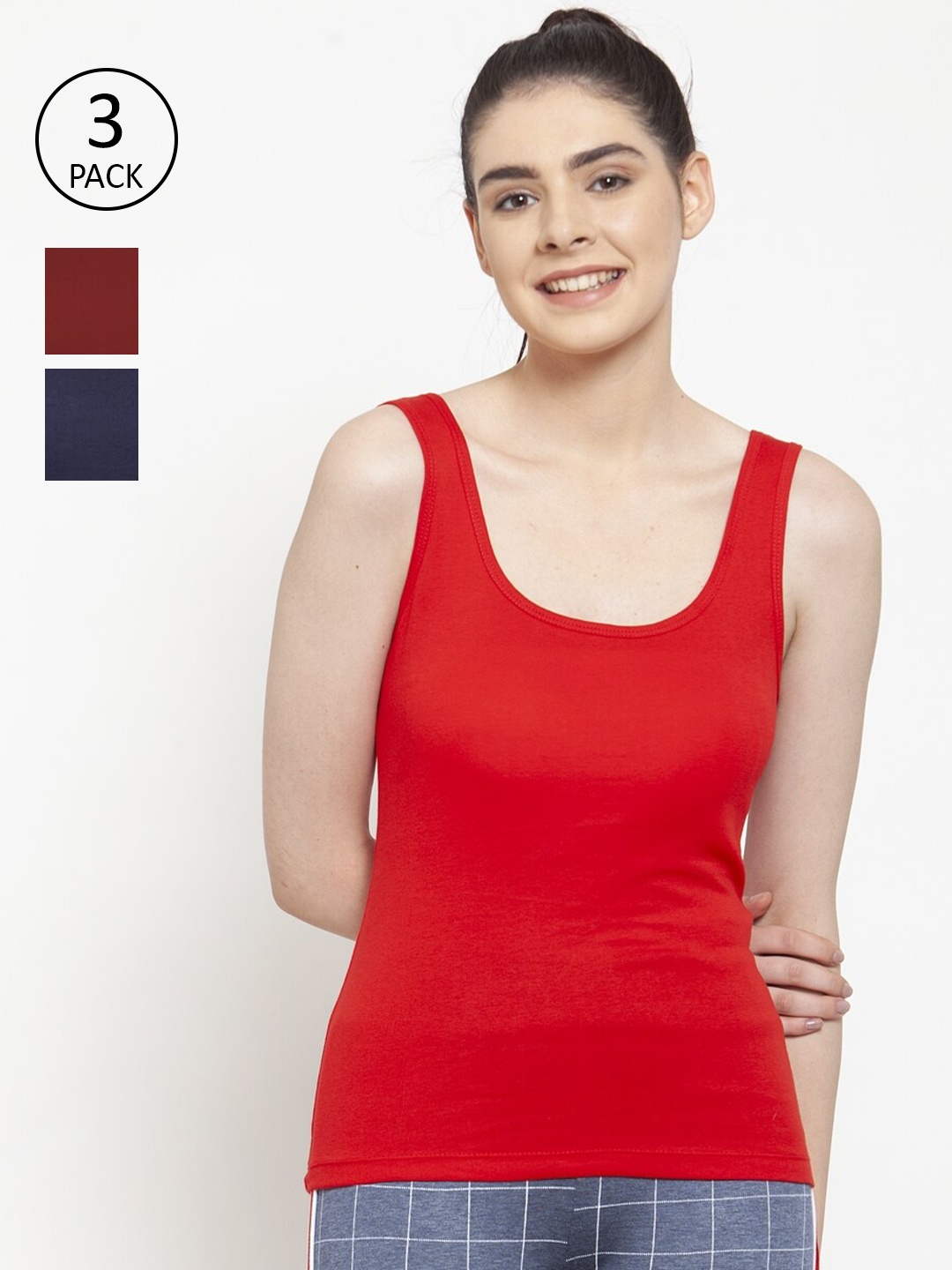 

Friskers Multicoloured Pack of 3 Casual Tank Top, Red