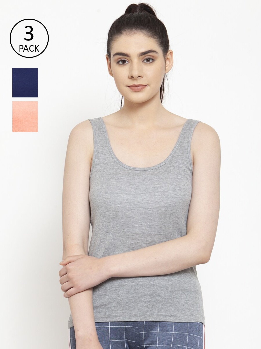 

Friskers Pack of 3 Solid Tank Top, Grey
