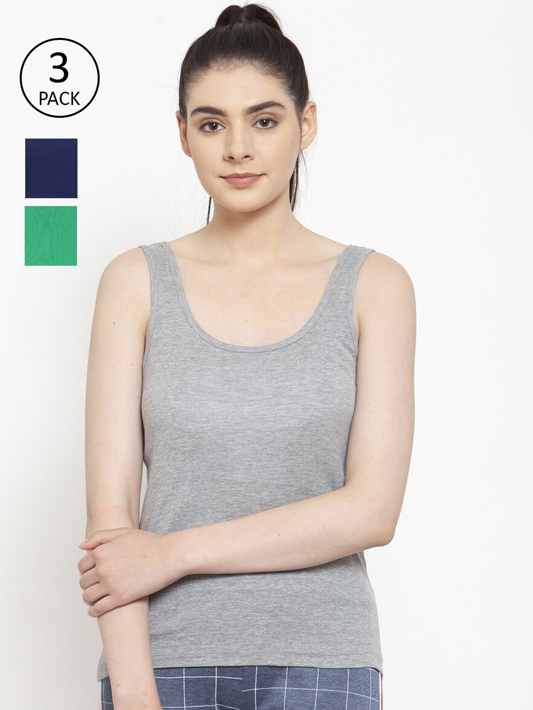 

Friskers Women Pack Of 3 Cotton Tank Tops, Grey