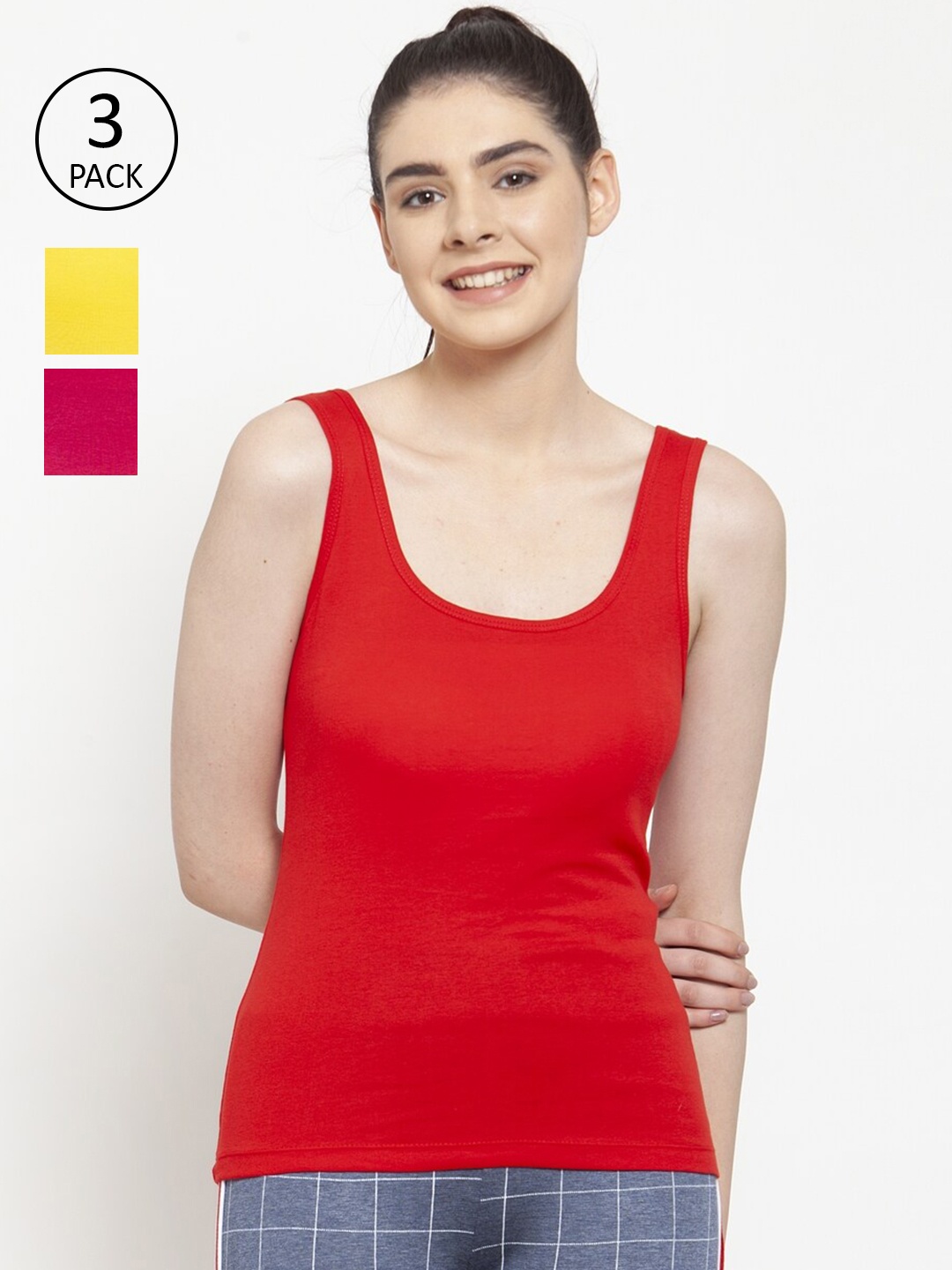 

Friskers Pack of 3 Solid Tank Top, Red
